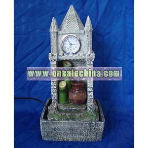 Polyresin House Fountain with Clock