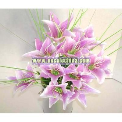 12 Purple Lily Artificial Silk Flowers Bouquet