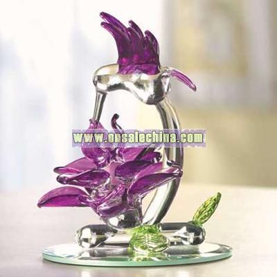 Glass Sculpture Hummingbird With Flower