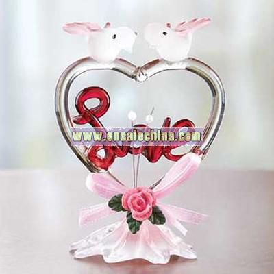 Glass Sculpture Color Love With Heart-Shaped