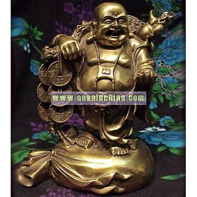 Bronze Happy Buddha Figurine with Coins