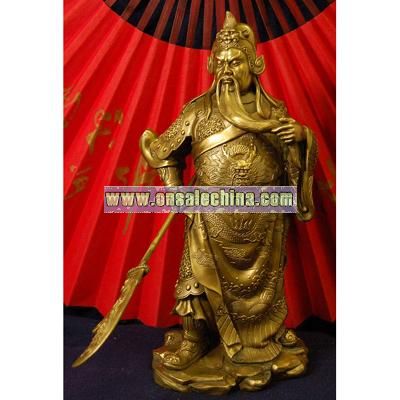 Fierce Bronze Chinese Warrior Figurine