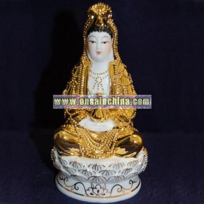 Porcelain Quan Yin Figurine with Gold Overlay