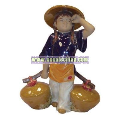 chinese rural peasant girl - oriental ceramic figurine
