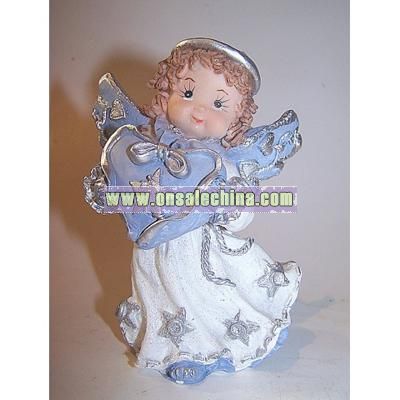 Angel with Blue Heart, Silver Decorated