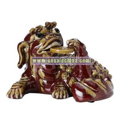 Ceramic Dragon Figure- Red/ Gold