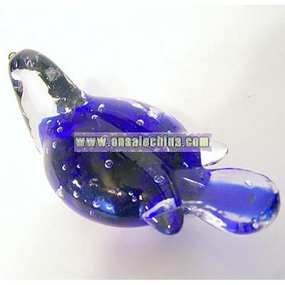 Glass blue and Clear Paperweight Style Bird