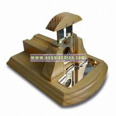 Wooden Cigar Cutter with Gilded and Stainless Blade