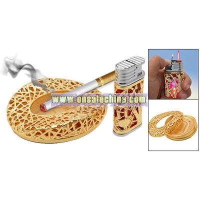 2 in 1 Olympic Golden Bird's Nest Ashtray and Windproof Flash LED Cigarette Lighter