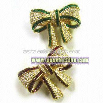 Lead Free Brooch with Rhodium Plating and Crystals