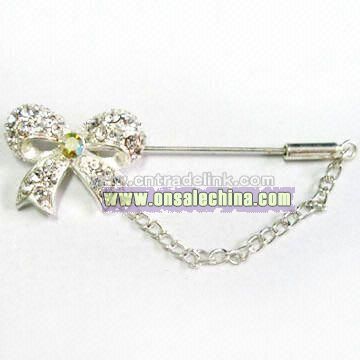 Pin Brooch with Chain and Diamantes