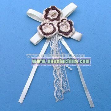 Flower-shaped Brooch with Crochet and Lace
