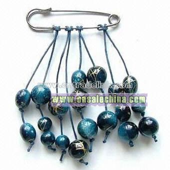 Costume Pin Brooch with Plastic Bead Decoration