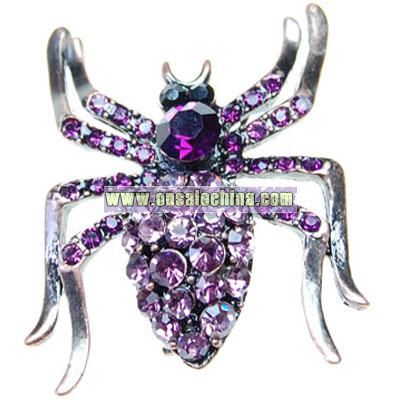 Amethyst Crystal Rhinestone Spider Insect Pin Brooch