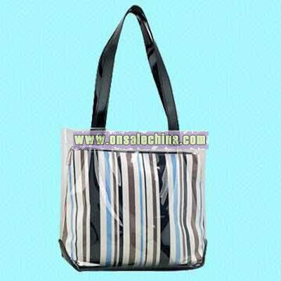 15-Inch Striped Transparent PVC Handbag