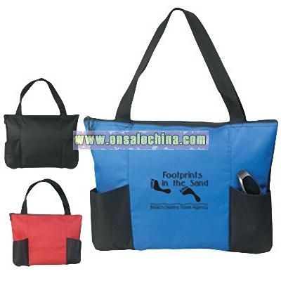 Double Pocket Zippered Tote Bag