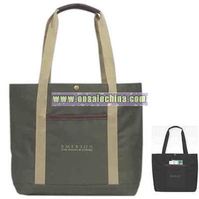 Plaza Meridian - Full Grain Leather Trim Tote Bag