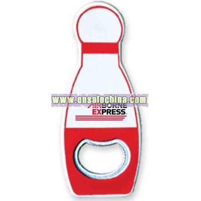 Bowling pin shape bottle opener with magnet