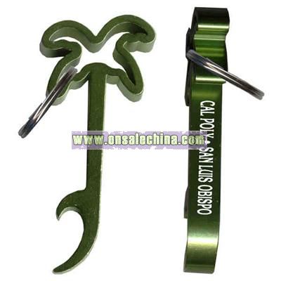 Anodized aluminum palm tree bottle opener with a key ring