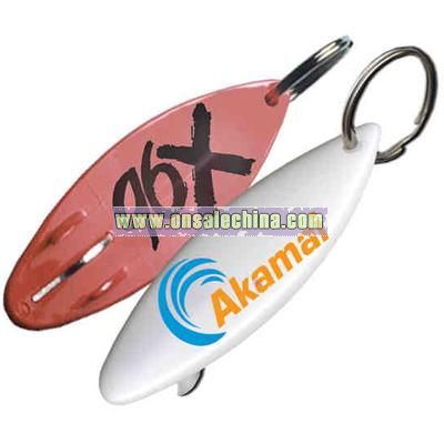 Surfboard shape bottle opener with key ring