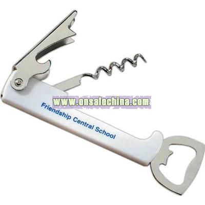 Corkscrew / bottle opener with white handle