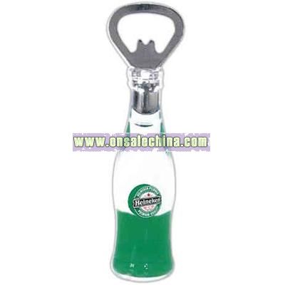 Liquid filled bottle shape bottle opener