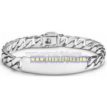 Thick Sterling Silver Brand Chain Bracelet