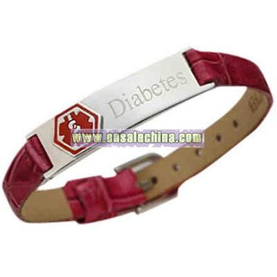 Dark pink leather Diabetes bracelet