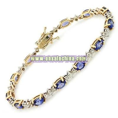 14K Yellow Gold Bracelet with Diamond And Gemstone