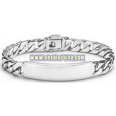 Thick Sterling Silver Brand Chain Bracelet