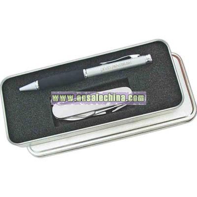 Gift set with ballpoint pen and golf knife