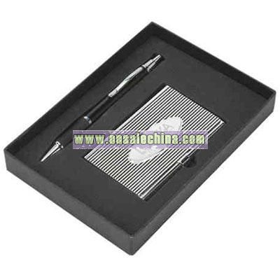 Elegant cardholder with coordinated ballpoint pen in custom gift box packaging