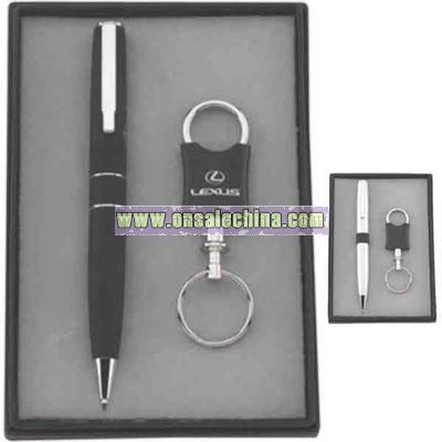 Gift set with metal ballpoint pen and valet keychain
