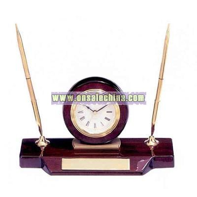 High gloss rosewood piano finish clock and pen set