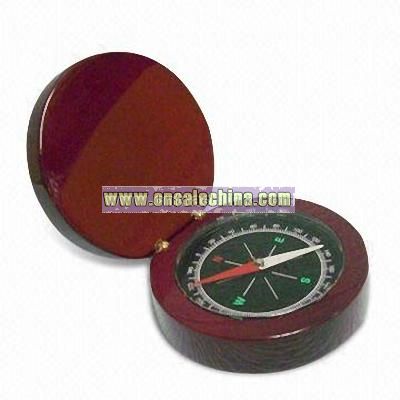 Compass with Wood Case and Analog Clock