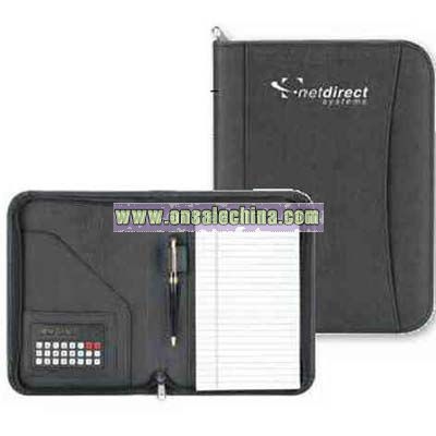 Business portfolio with credit card calculator and paper pad