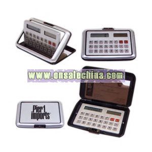 business card holder with solar powered 8-digit calculator with memory function