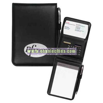Sponge vinyl pad holder with calculator, business card holder and pen