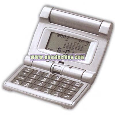 Compact folding travel clock with calculator