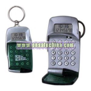 Auto open cover eight digit calculator with clock and keyring