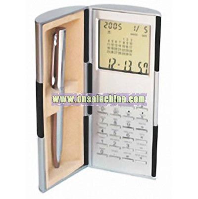 Magic Box World Time Clock Calendar with 8 Digit Calculator with Metal Pen