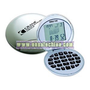 Eight digit calculator, digital calendar with world time settings and date