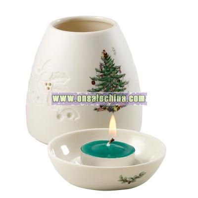 Christmas Tree Pierced Lithophane With Green Tea Light
