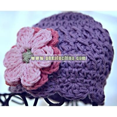 3-6 month Shell Beanie with Flowers
