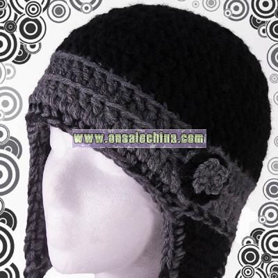 Earflap Beanie with Removable Flower