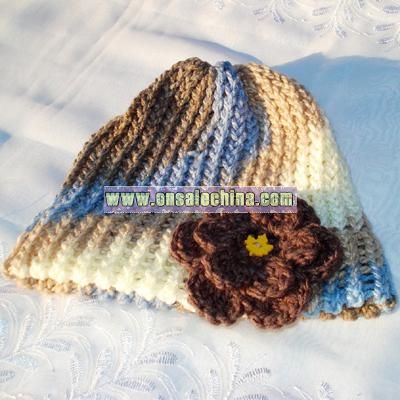 Sage - Brown and Blue Flowered Beanie