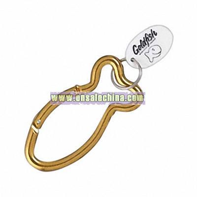 Aluminum carabiner key chain with white plastic oval tag on split ring