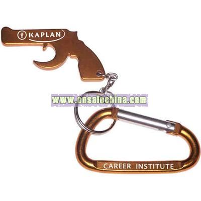 Gun shape bottle opener with key chain with carabineer