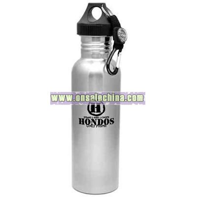 Sports bottle with compass and a carabiner
