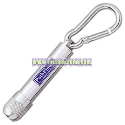 Silver carabiner with a bright LED light